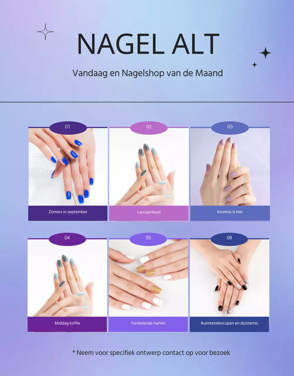 Een paarse, sentimentele nagelsalon promoten