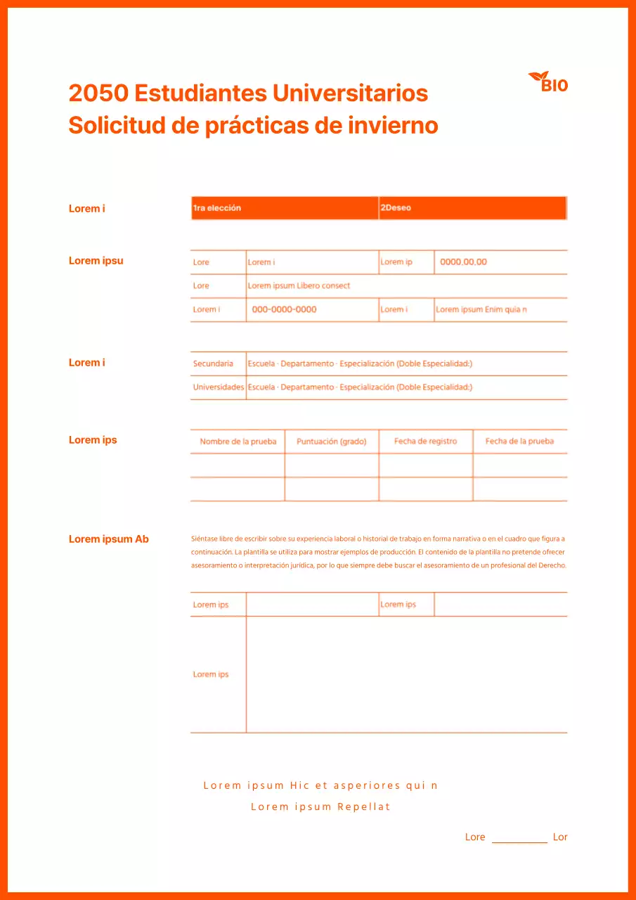 Curriculum vitae de becario de invierno con una sencilla combinación de colores naranja