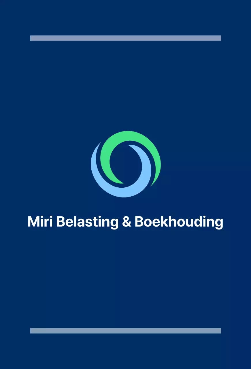 Marineblauwe vlag met het logo en de naam van het belasting- en boekhoudkantoor.