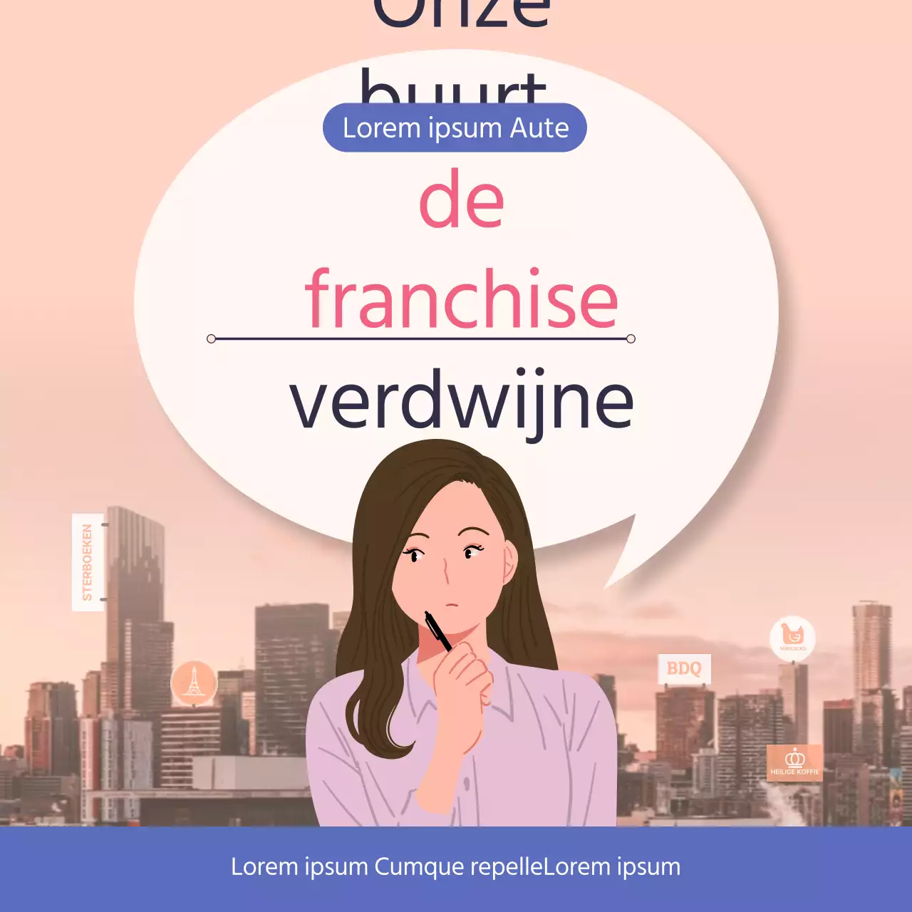 Modern plaatselijk handelsrecht uitgelegd in roze en blauw