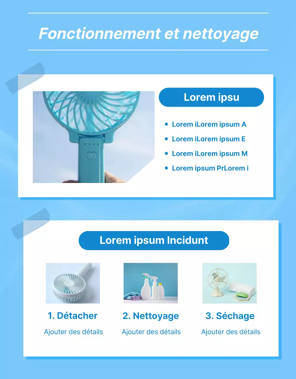 Ventilateur simple sur fond bleu clair expliqué