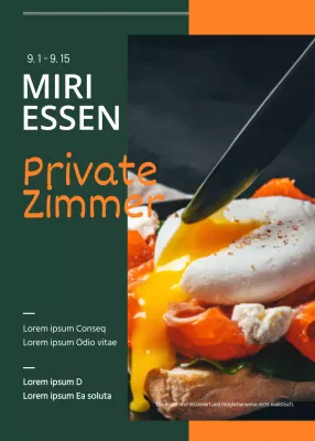 Veranstaltungsankündigungen im Speisesaal in Grün und Orange
