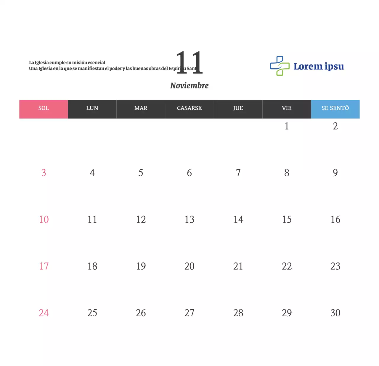 Calendario de escritorio de la iglesia con versículos bíblicos sencillos