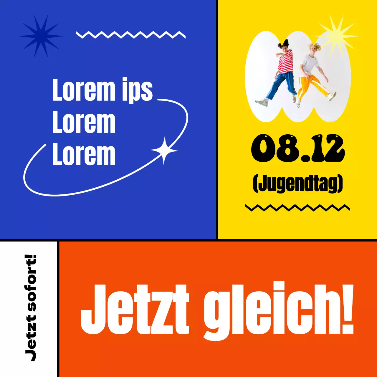 Eine farbenfrohe, geometrisch geprüfte Ankündigung des Jugendtagsfestes