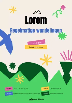 Een kleurrijke en eenvoudig geïllustreerde club die een regelmatige wandeling aankondigt