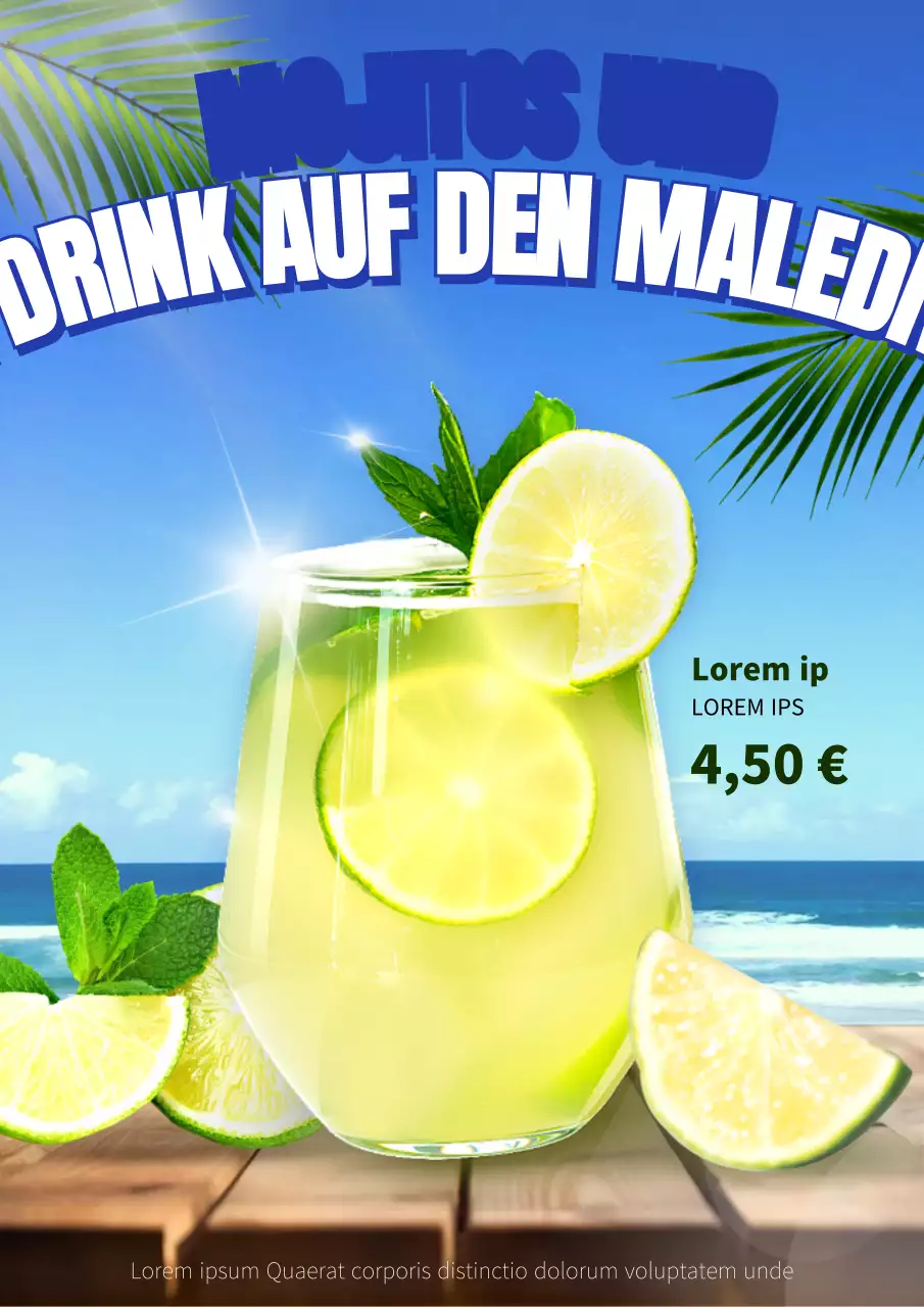 Werbung für Café-Getränke in einem Meer aus Blau und Chartreuse