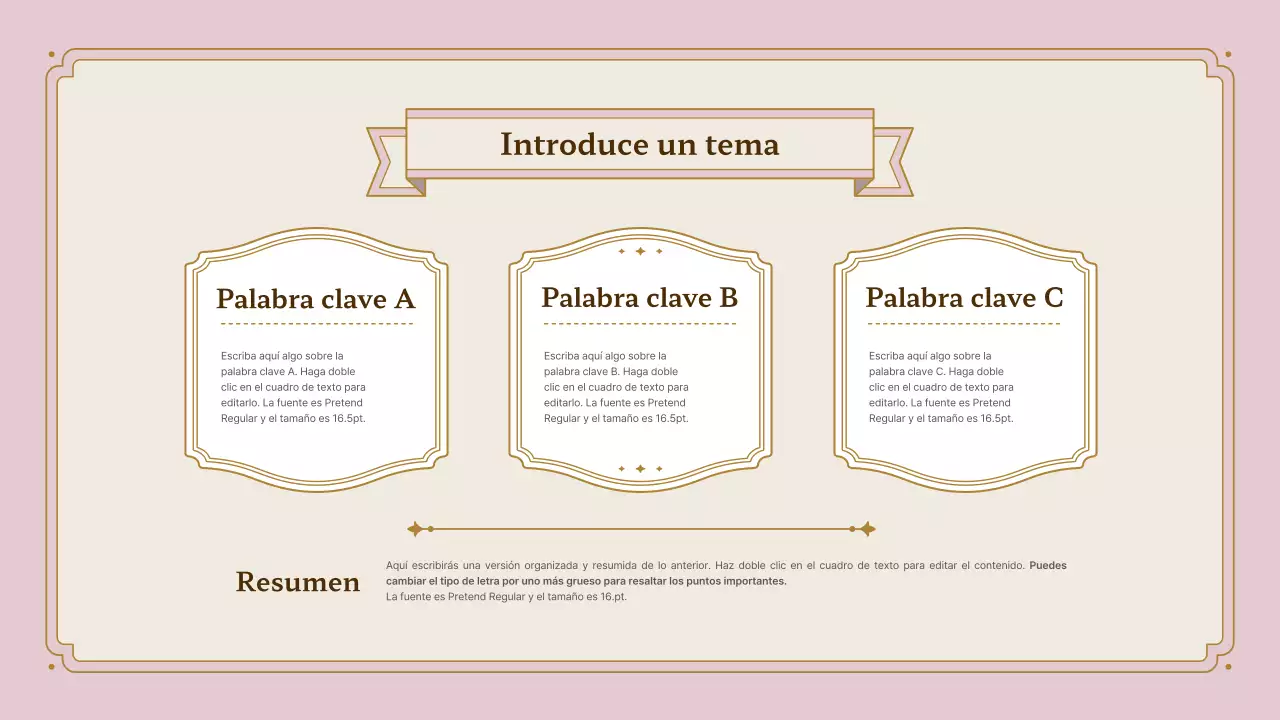 Kit de presentación de marco vintage en rosa y dorado