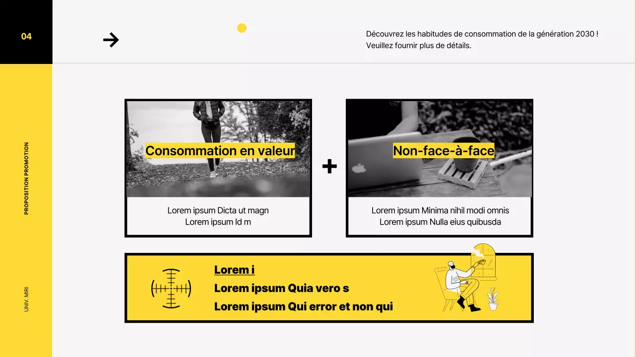 Plan de promotion marketing pour une chaussure de sport avec un concept d'illustration en couleurs vives dans les tons jaunes et noirs.