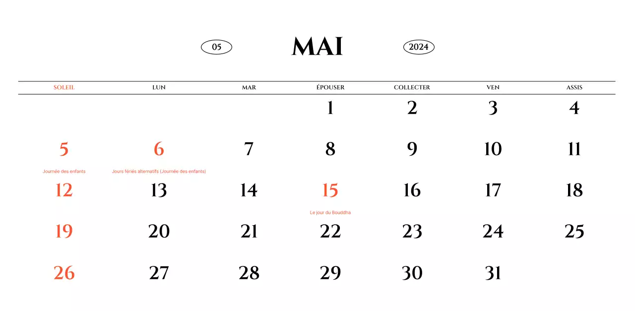 Calendrier mural de style simple avec concept de photographie de voyage émotionnelle en noir et blanc