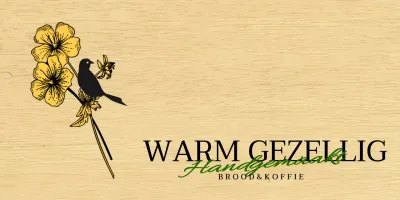 Emotioneel bakkerijcafé-ontwerp met zwarte en gele bloem- en vogelillustraties