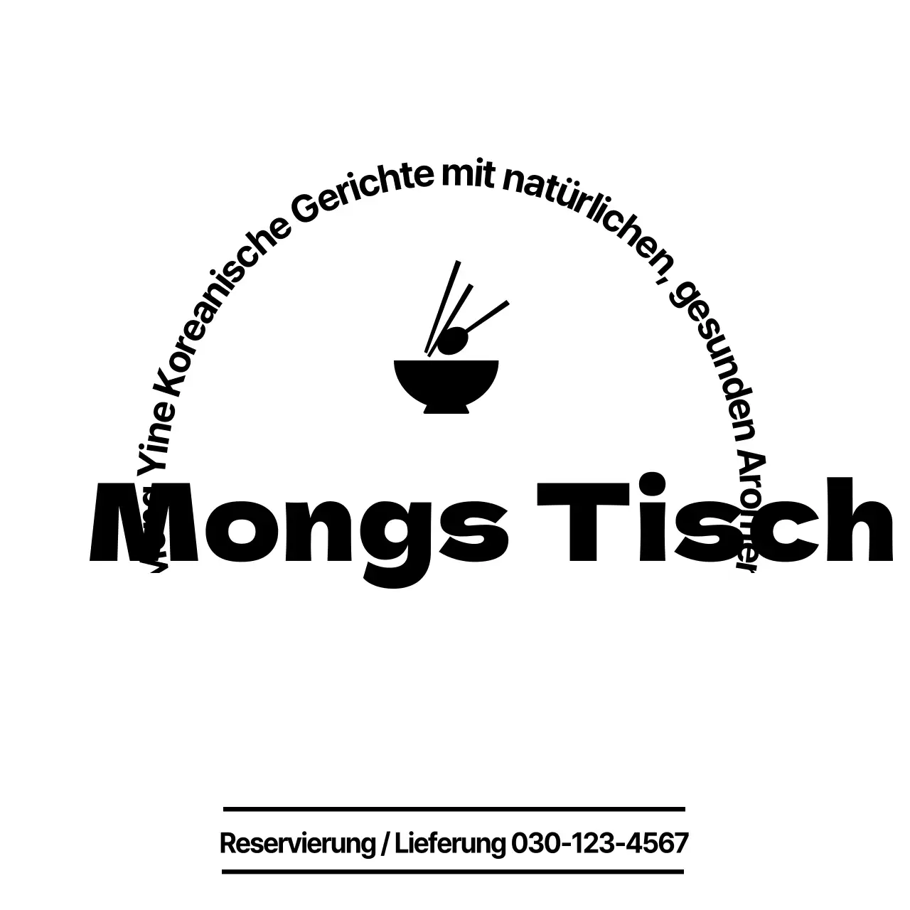 Koreanisches Restaurant Design mit schwarzer Schüssel, Löffel und Stäbchen Illustration