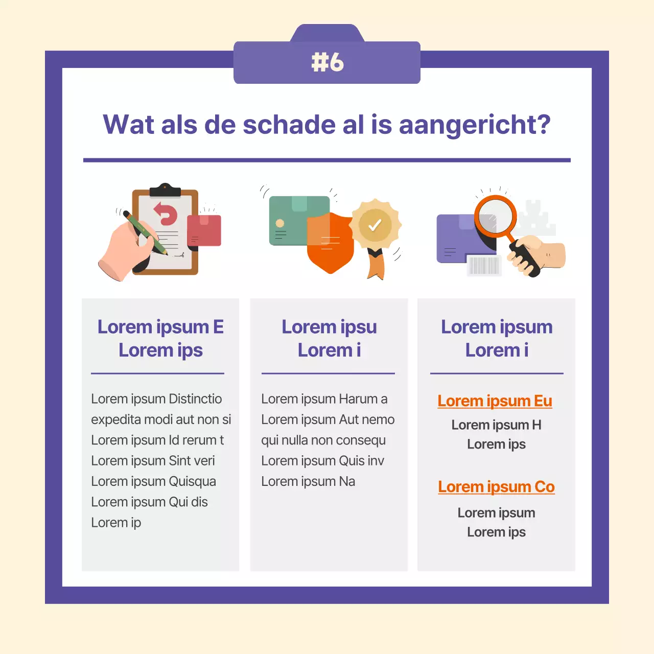 Paarse, minimalistische overzeese direct mail schadepreventie uitgelegd