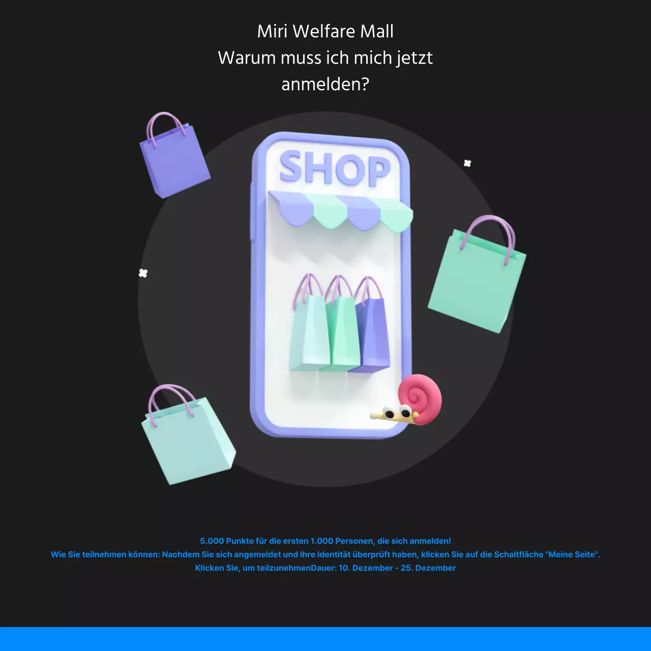 Werbung für die Eröffnung eines kitschigen Wohlfahrtszentrums in Schwarz und Blau