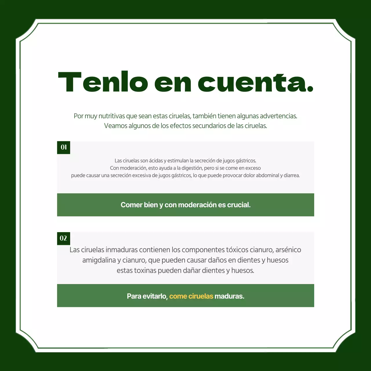 Los beneficios de las ciruelas en un entorno verde cardnews design