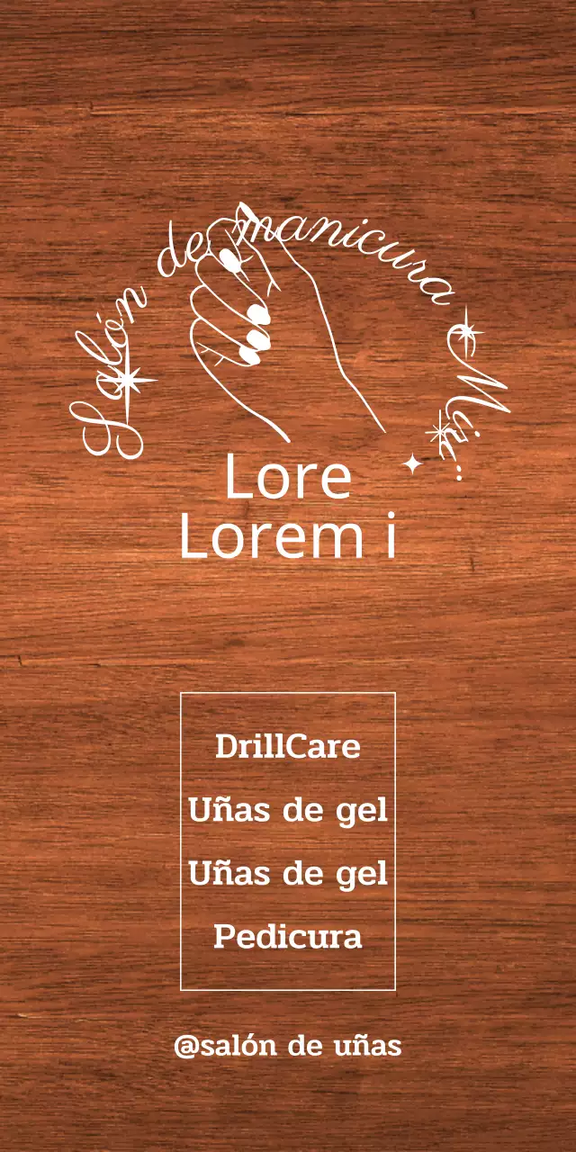 Cartel clásico de salón de manicura con texto en blanco e ilustración de una mano en forma de estrella.