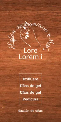 Cartel clásico de salón de manicura con texto en blanco e ilustración de una mano en forma de estrella.