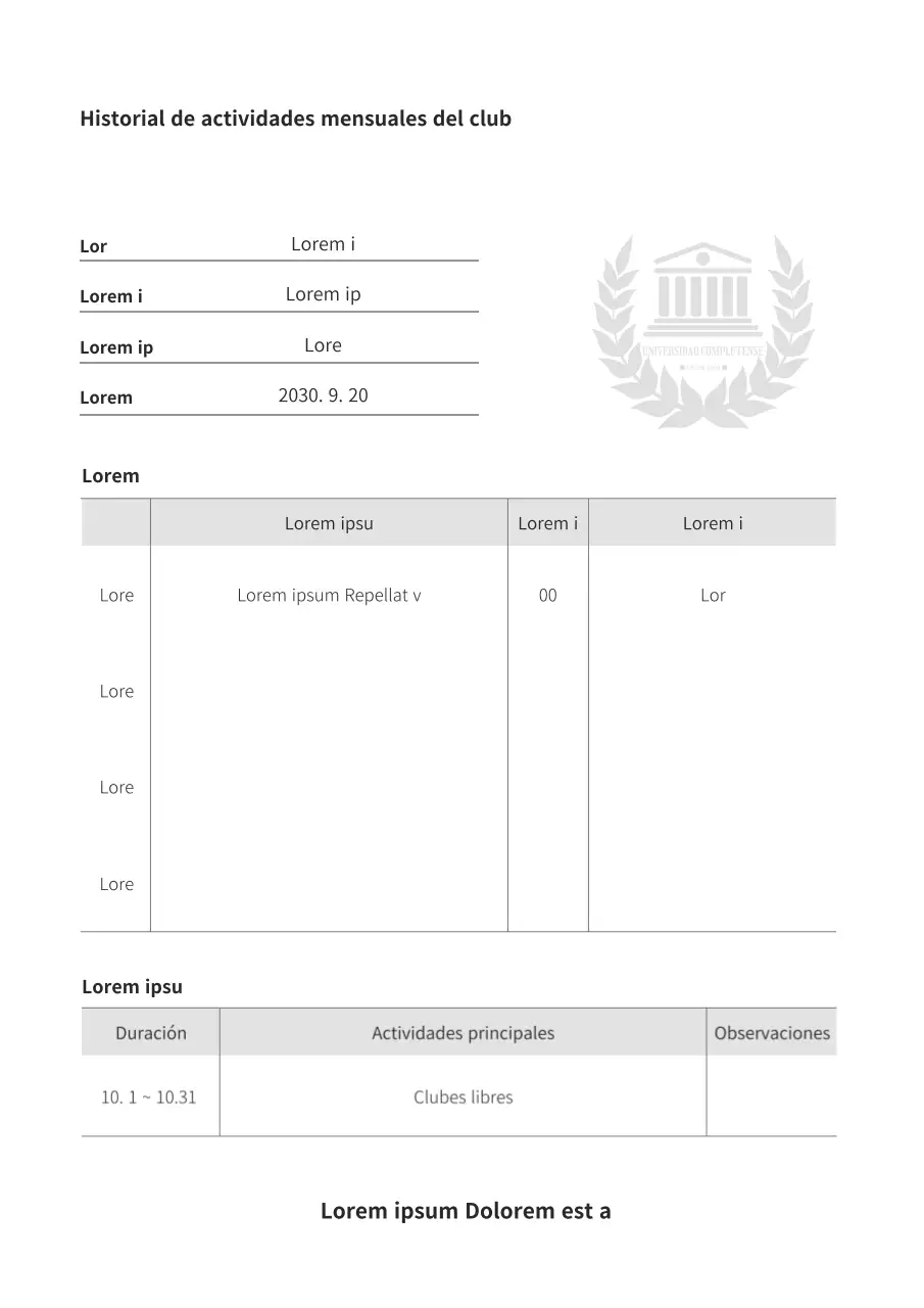 Actividad mensual del club en blanco y negro Material de la reunión