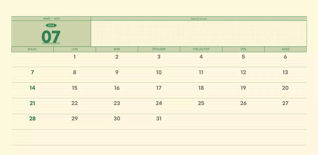 Calendrier mural SAT D-day notepad concept en vert et jaune clair