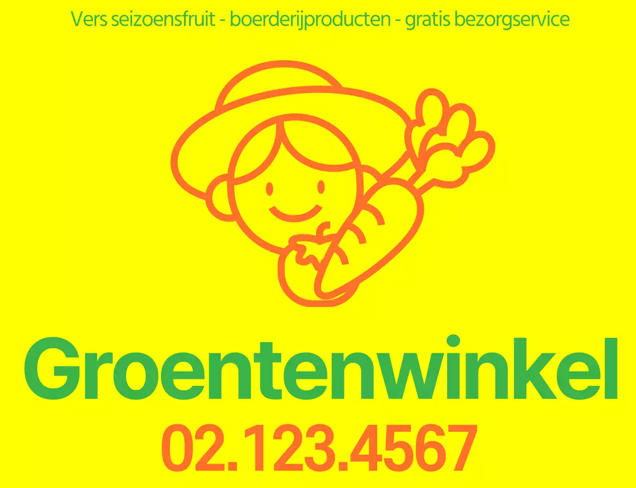 Groentenwinkel vest met eenvoudige lijnillustratie in geel groen en oranje