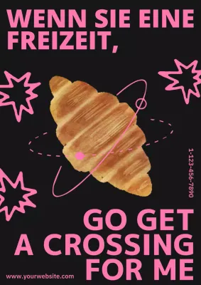 Rosa und schwarze Croissant Planet vertikale Webposter