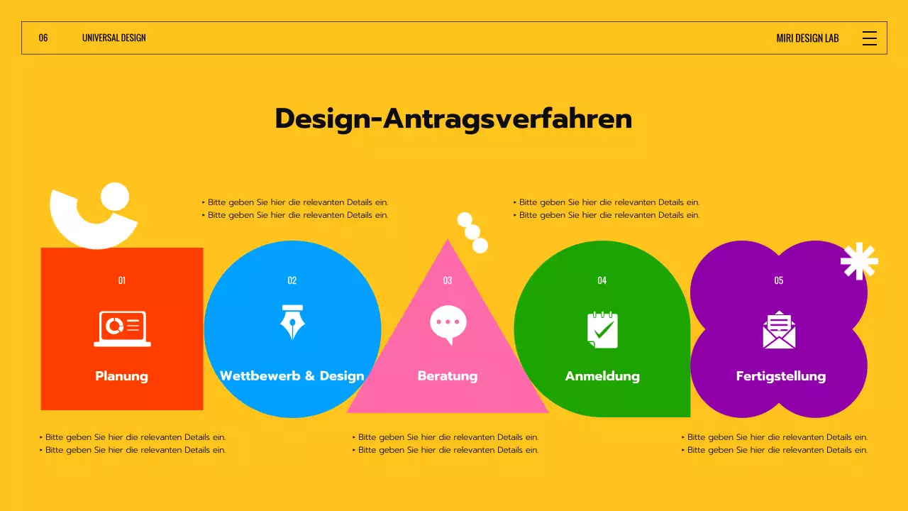 Einführung in das Universelle Design mit schwarz-gelben ausdrucksstarken Formen