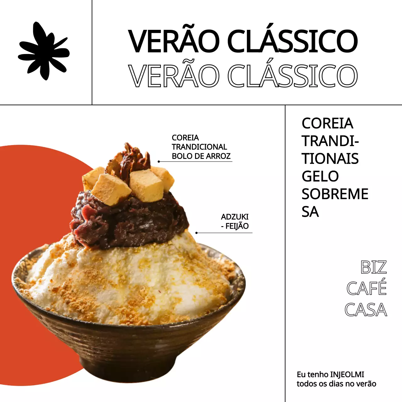 Apresentação do menu de verão do café com gelo raspado preto e vermelho
