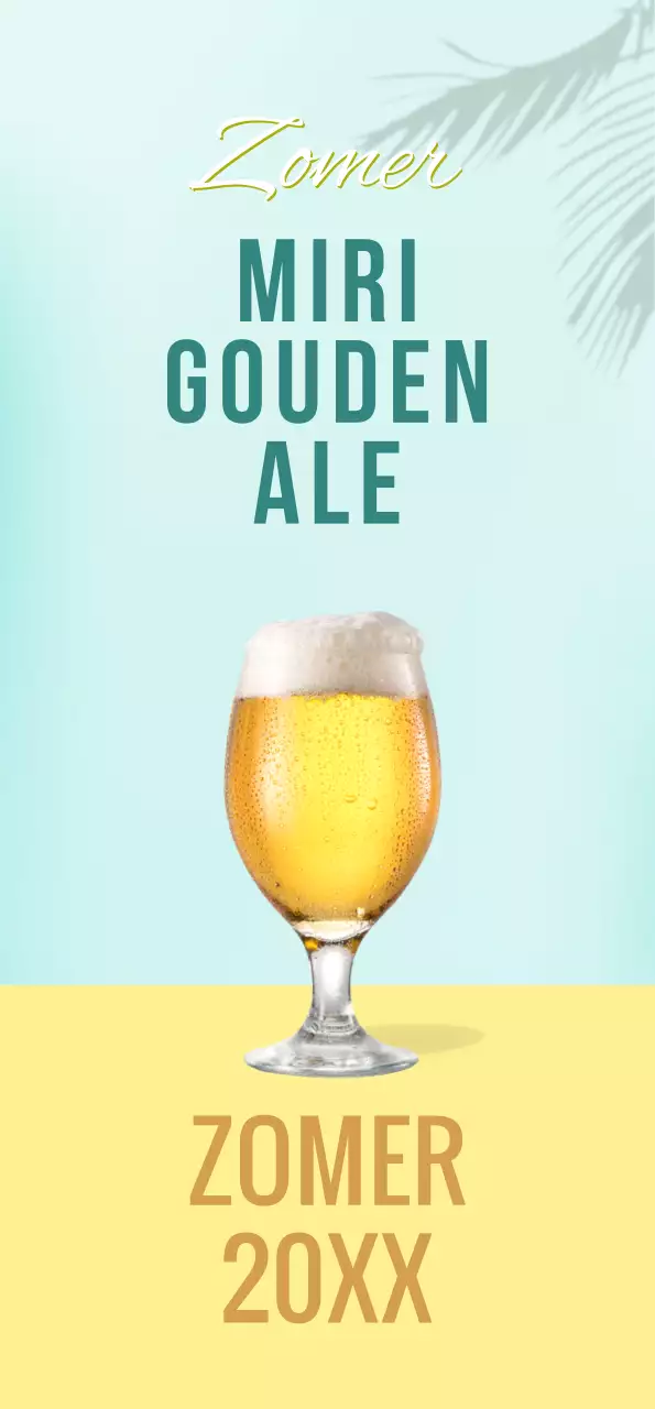 Banner met geel bier en palmboomschaduw op een mintkleurige achtergrond