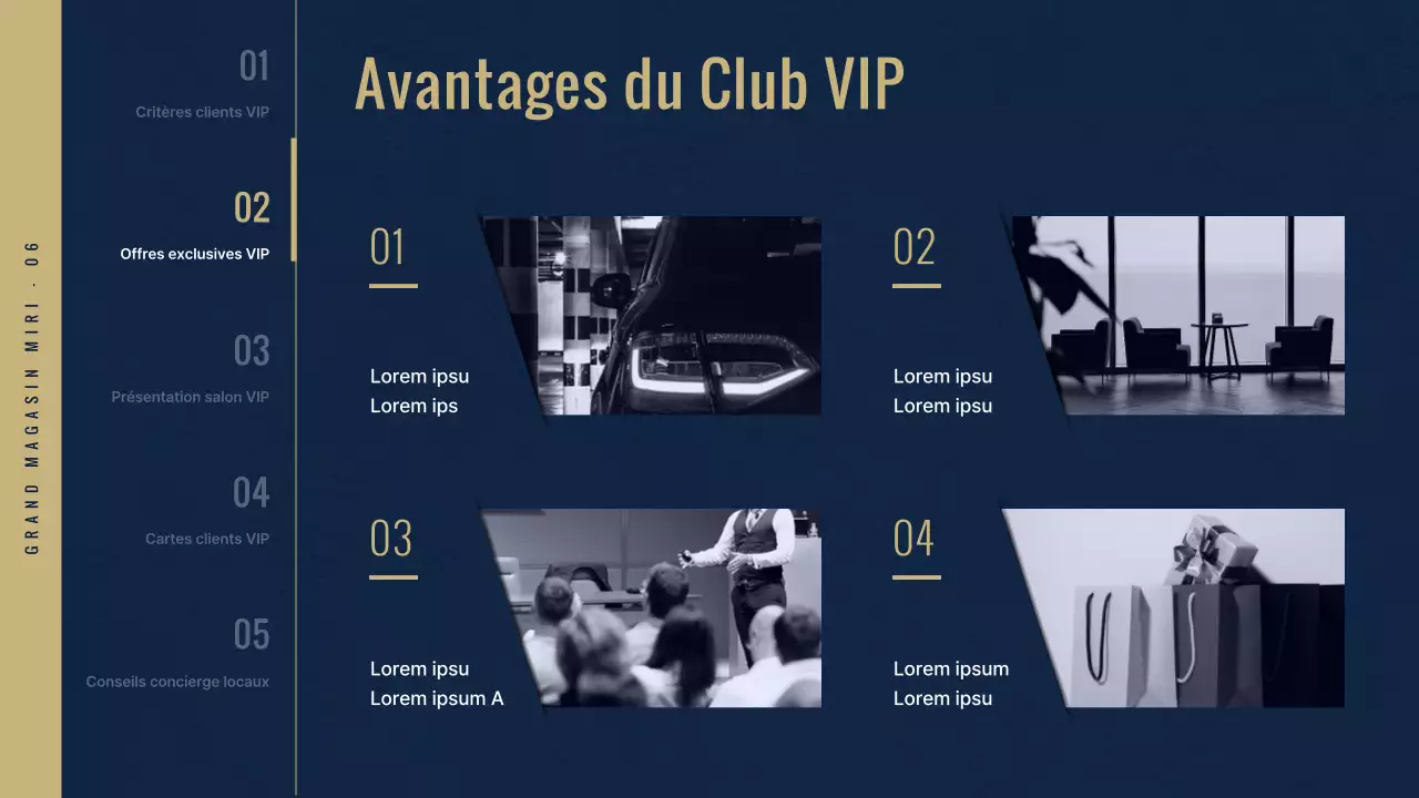 Club VIP du grand magasin de luxe en bleu marine