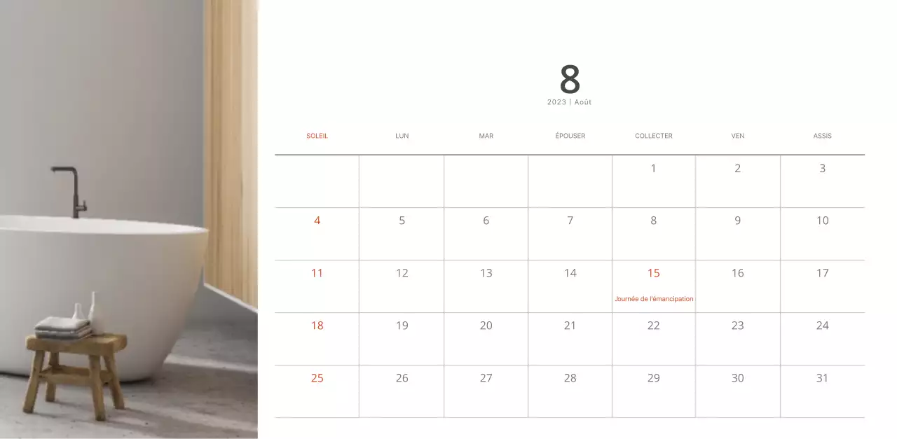 Calendrier d'aménagement intérieur blanc et épuré