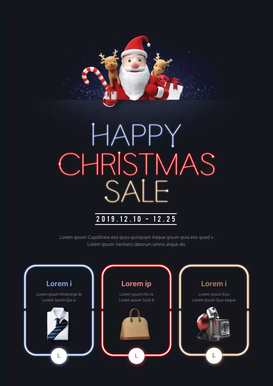 Werben Sie für einen einfachen Weihnachtsverkauf mit einem marineblauen Weihnachtsmann und Rudolph