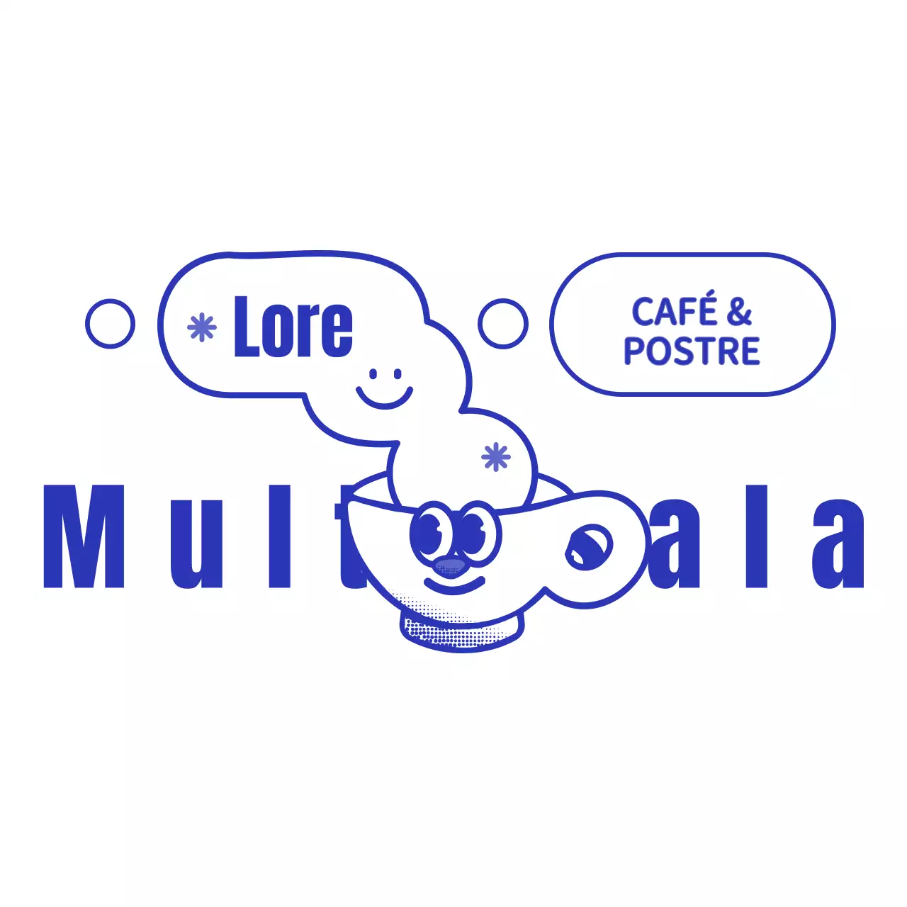 Azul marino y blanco lindo carácter taza cafetería logotipo estilo