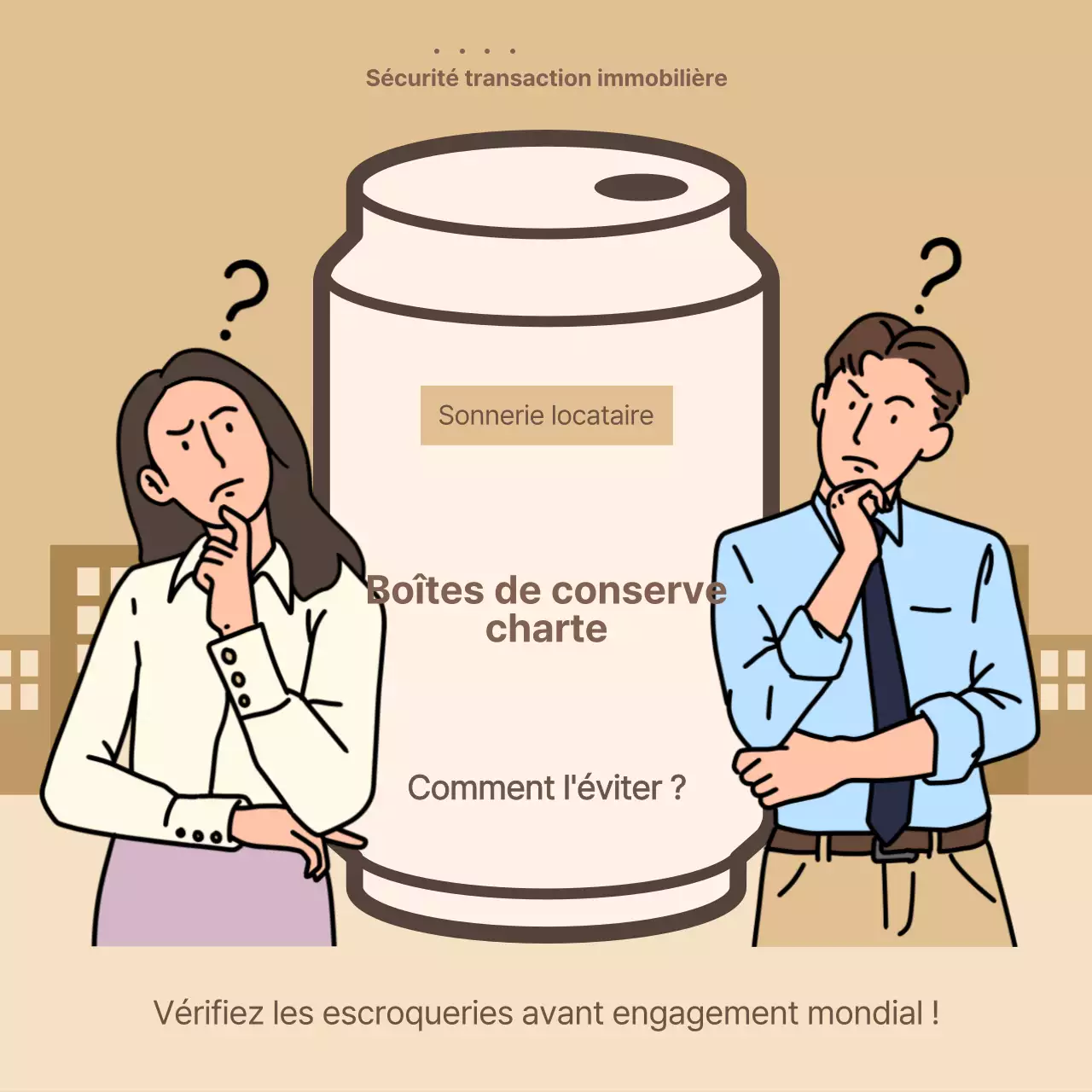 Illustration beige et bleu clair du concept de l'arnaque à la boîte de conserve