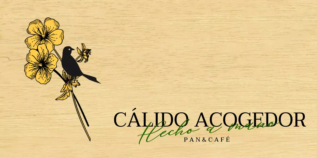 Emotivo diseño de cafetería con ilustraciones de flores y pájaros en negro y amarillo