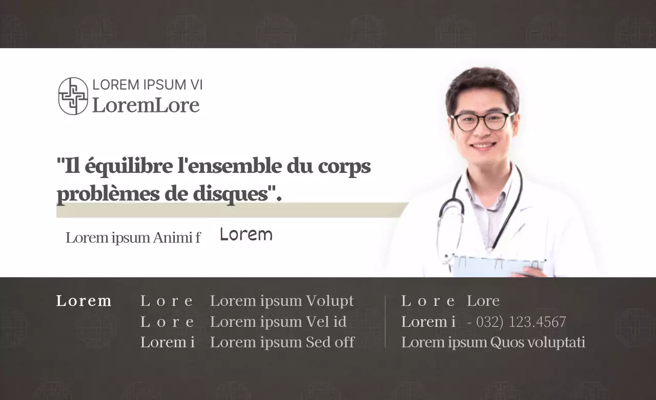 Style épuré en brun foncé et blanc Pour l'information et la promotion de la clinique.