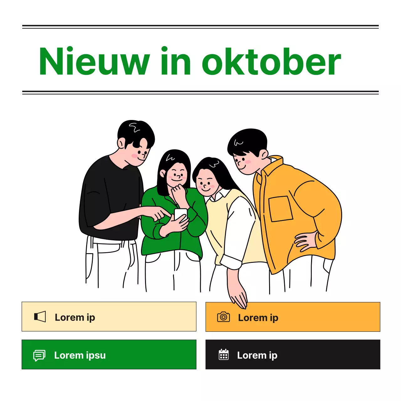 Een maandelijkse nieuwsbrief van een universitaire bachelorafdeling met een leuke, nette en eenvoudige blog in groen en oranje en monotone illustraties van Notion.