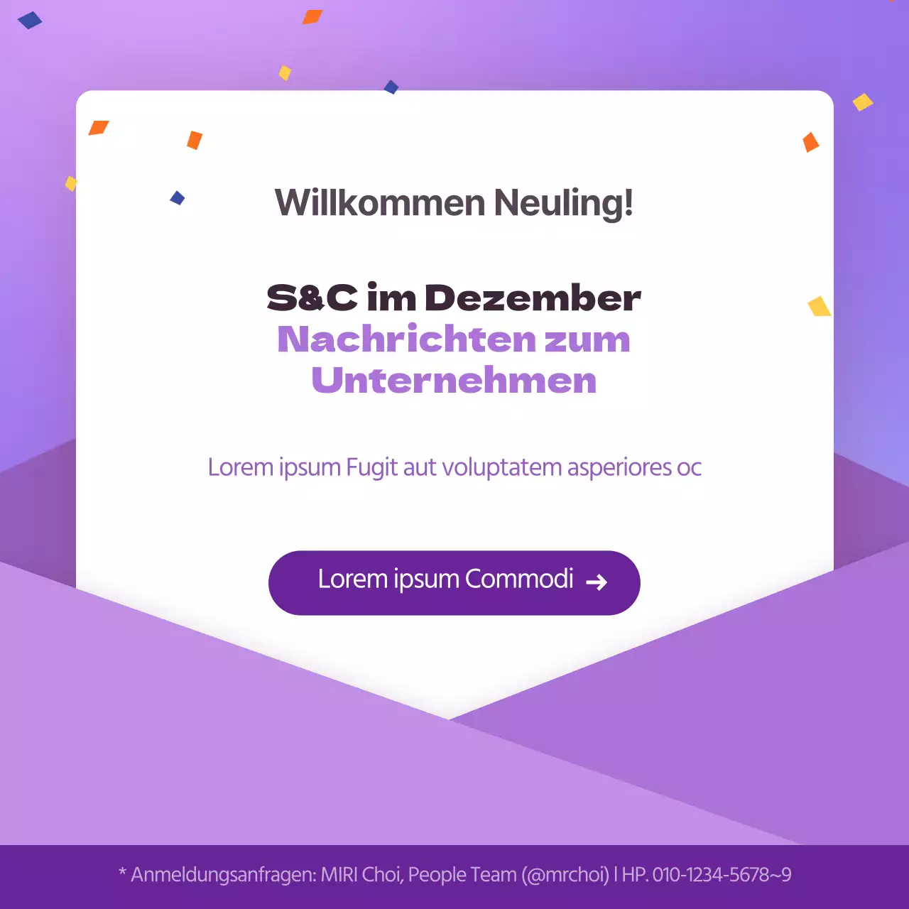 Ankündigung eines Firmenclubs mit einem lila Einladungskonzept