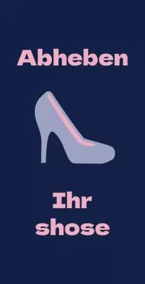 Ballettschuhe auf marineblauem Hintergrund mit einem Schild, das Sie auffordert, die Schuhe auszuziehen.