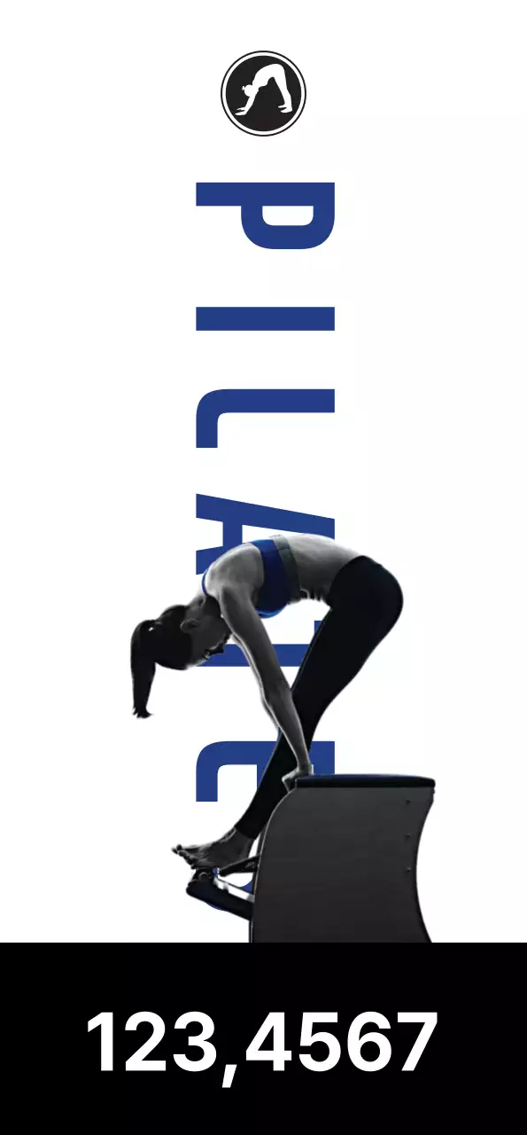 Cartaz de ioga preto moderno e limpo com instrutor de exercícios de pilates
