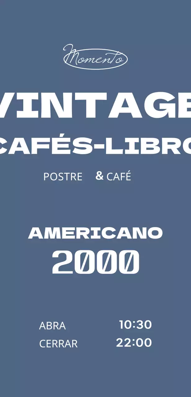 Cartel de cafetería con menú vintage sobre fondo azul