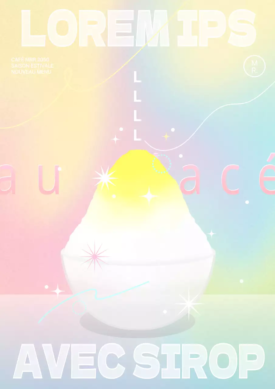 Faites la promotion du nouveau bingsu saisonnier de votre café avec une touche de couleurs arc-en-ciel.