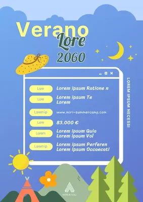 Fresco reclutamiento de campamento de verano en amarillo y azul