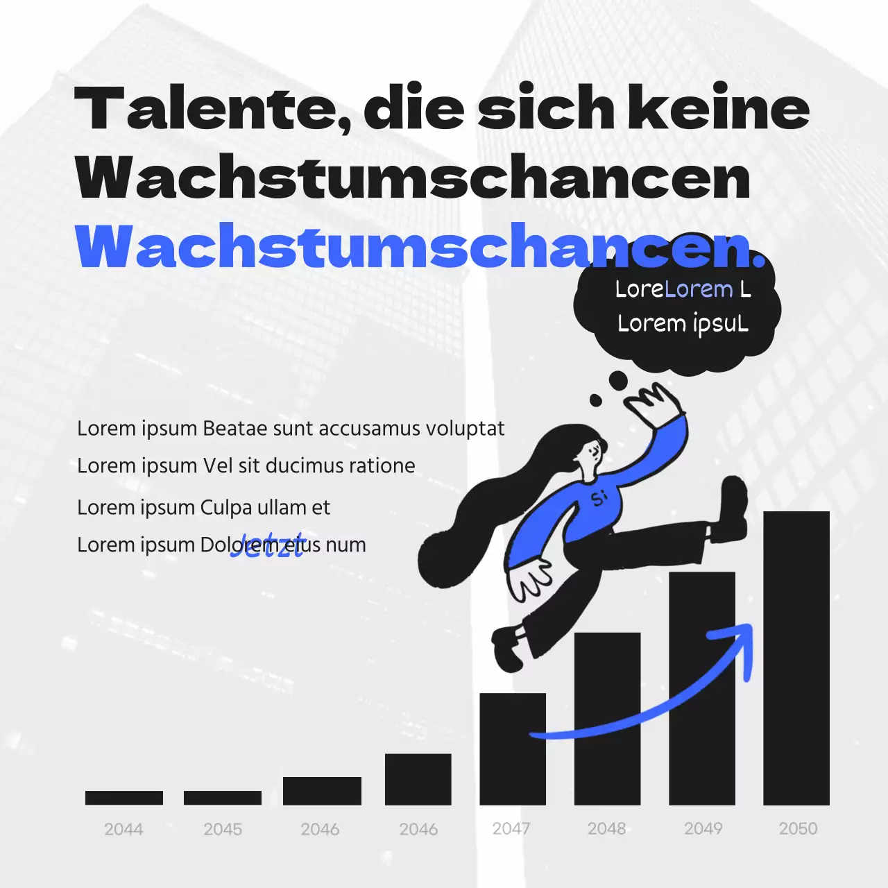 Dynamische, jugendliche Geschäftsanzeige mit blauen Akzenten