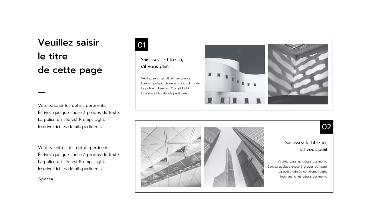 Présentations en noir et blanc