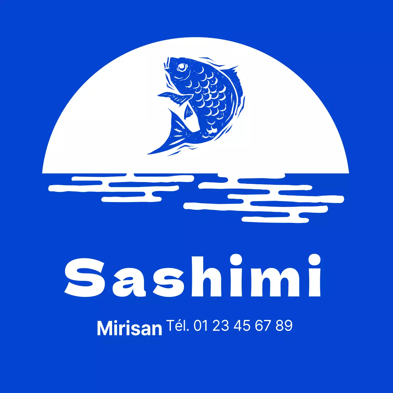 Logo de la boutique de fruits de mer avec mer bleue et illustration de poissons