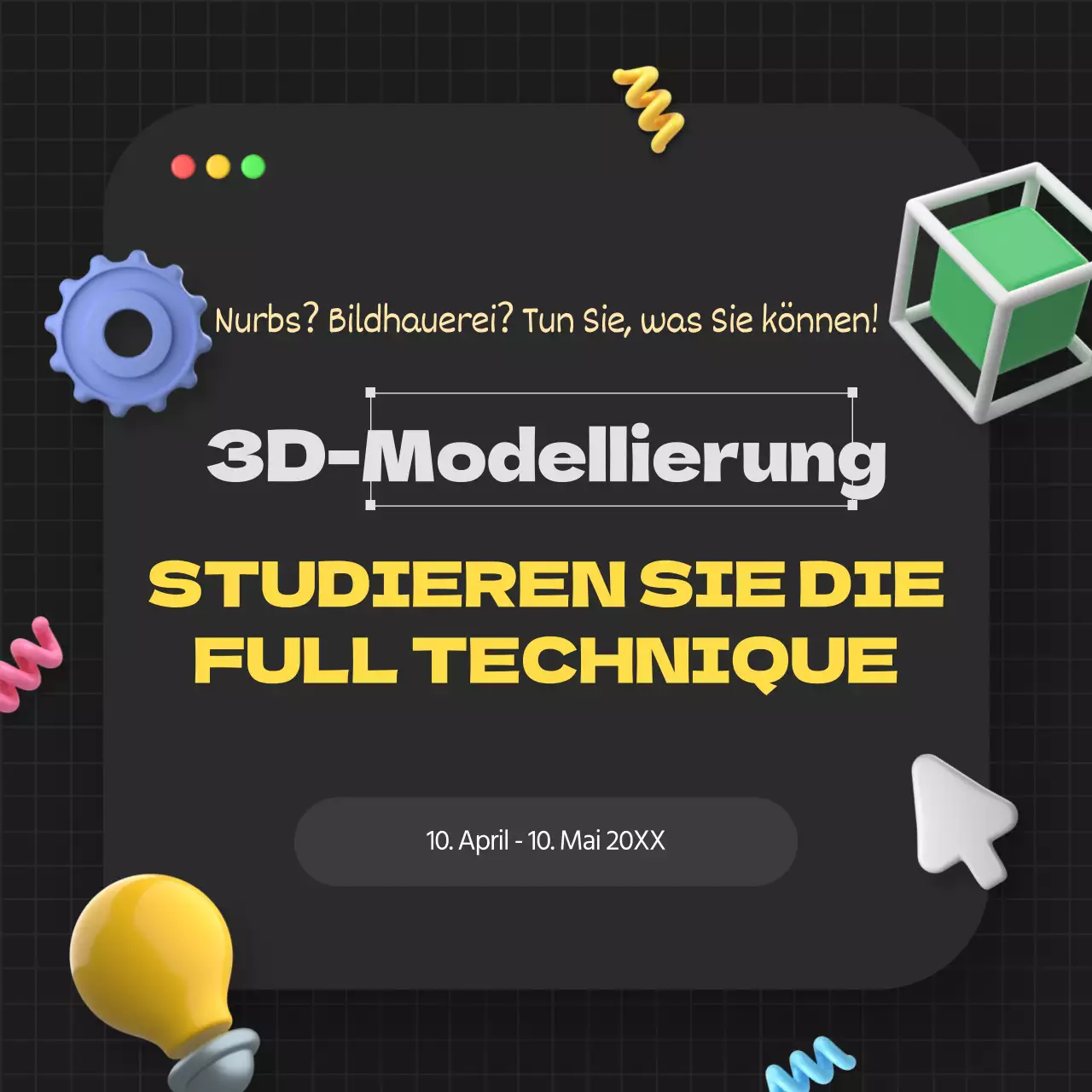 Schwarz und Gelb Geometrische 3D-Modellierungsstudie Ankündigung