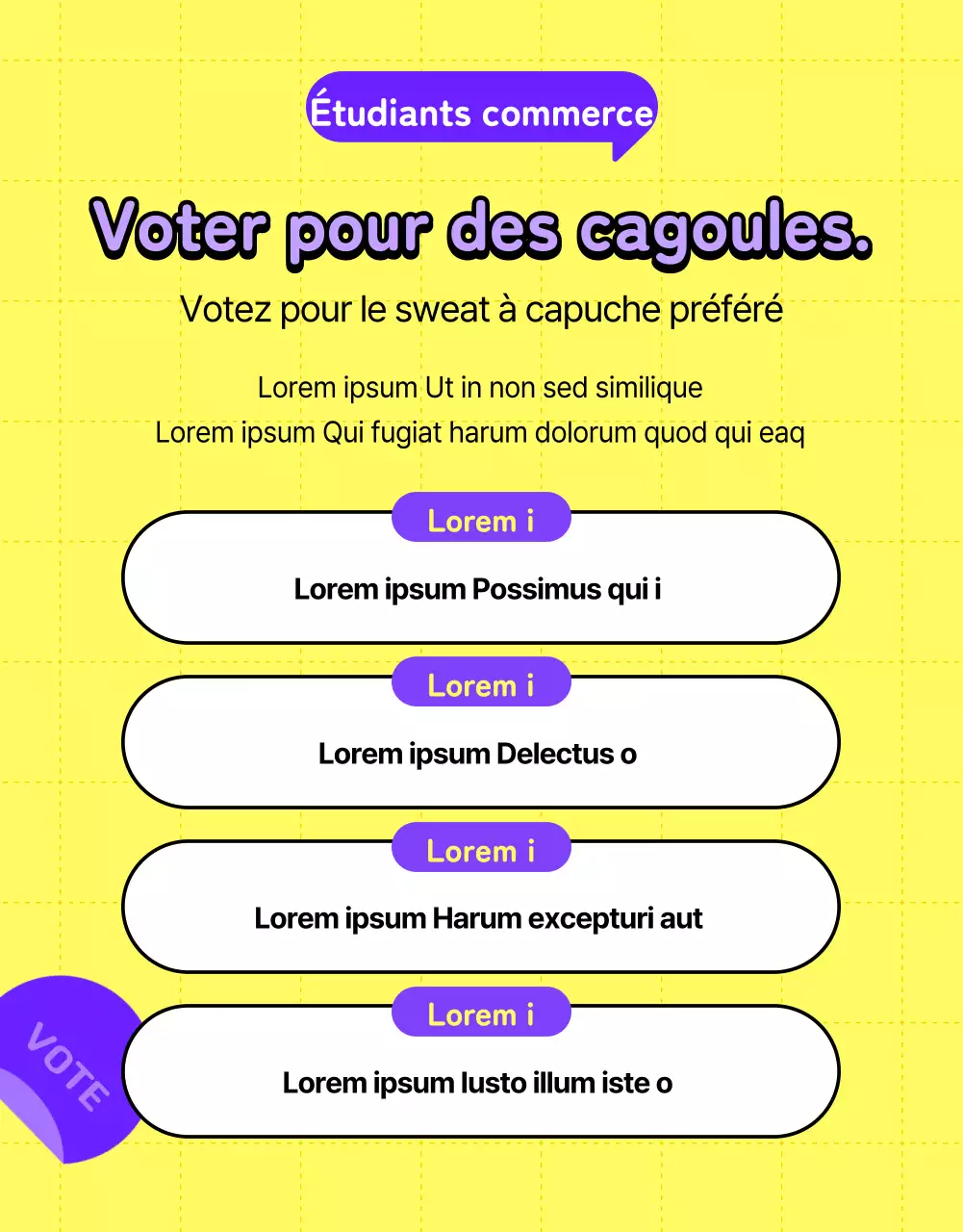 Université minimaliste violette et jaune et guide de vote pour les sweats à capuche