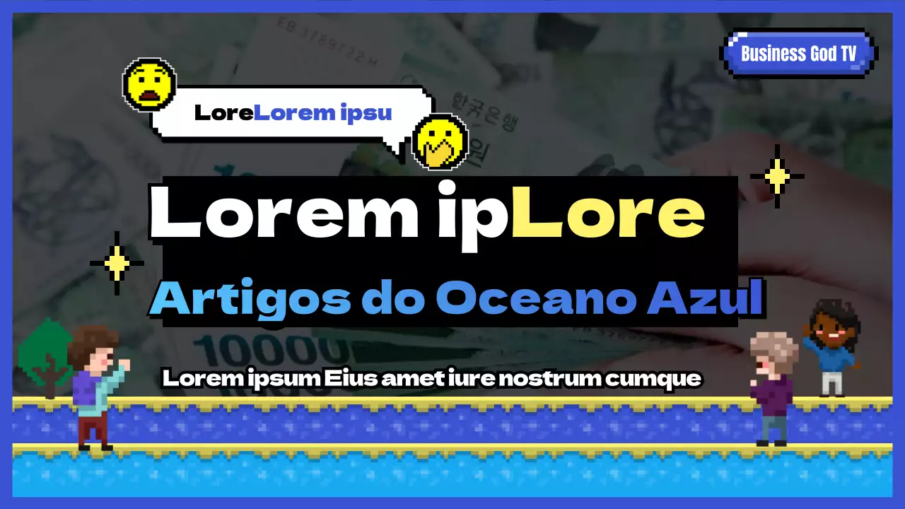Artigos independentes do oceano azul com um conceito pixelizado em azul e amarelo