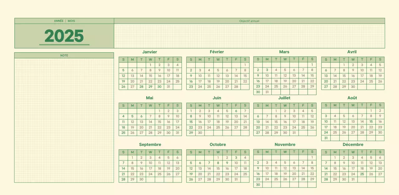 Calendrier mural SAT D-day notepad concept en vert et jaune clair