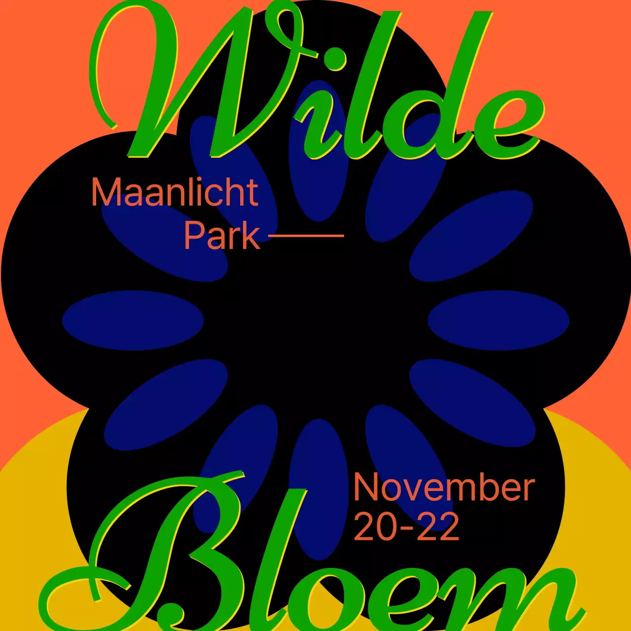 Zwart en oranje wilde bloemen festival
