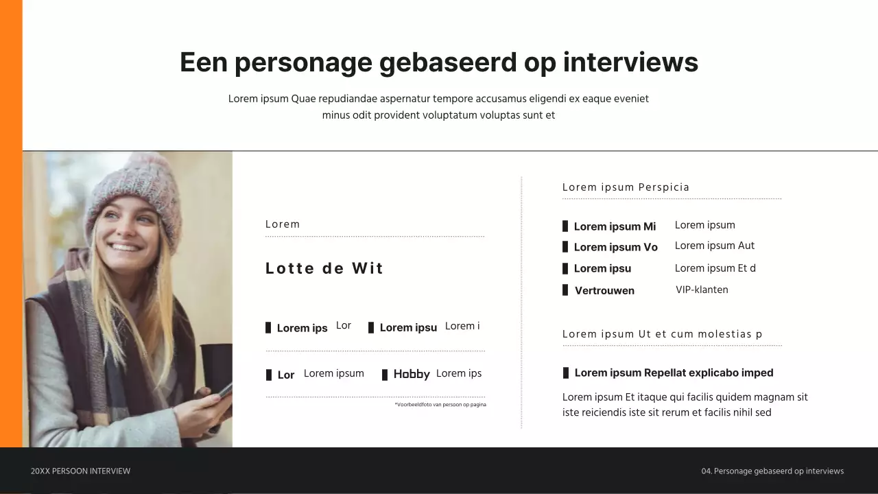 Presentatie klantpersona interview in oranje